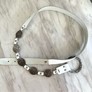 Antoniazzi Firenze White Leather Waist Belt w/ Pewter Metal Design (Size Large)